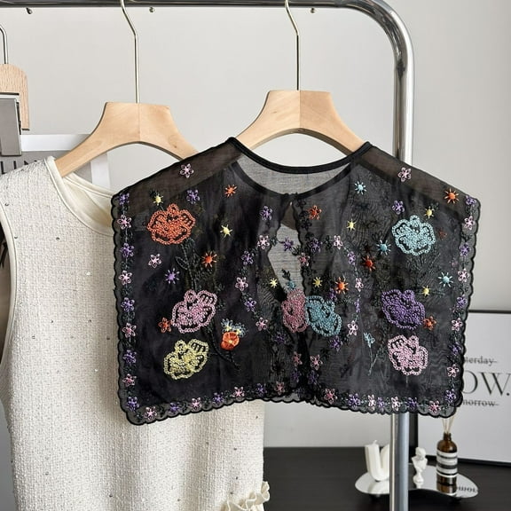 New Fake Collar Collar Insignia Embroidery Dress Blouse Decor Cloak Fake False Collars Women's Lace Collar Detachable Shirt BLACK