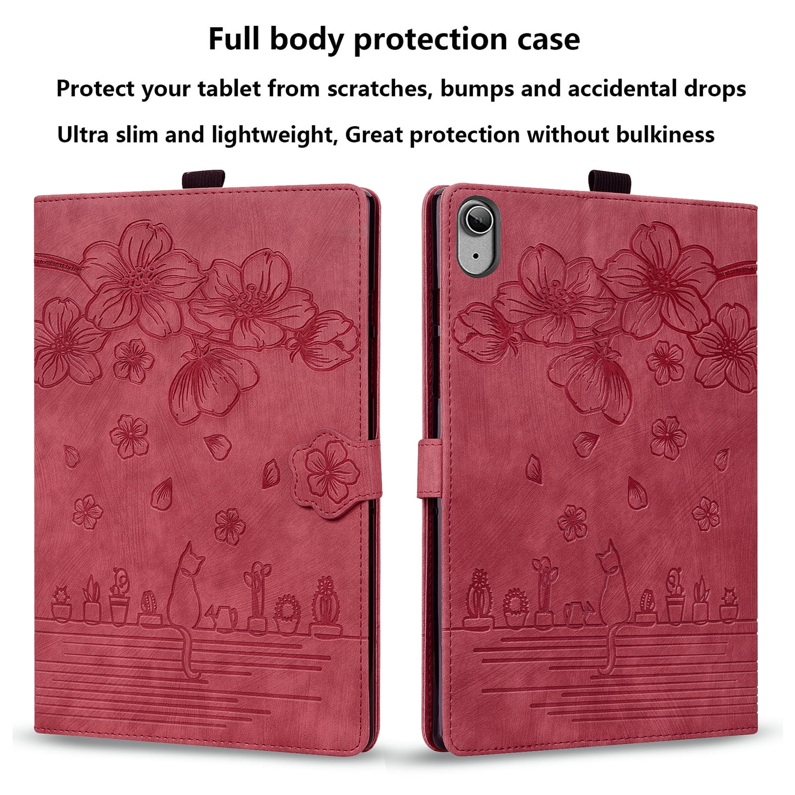 Allytechgroup Flip Case for Apple iPad (A16) 11th Gen 11" 2025/ iPad 10th Gen 10.9" 2022, Stylish Blossom PU Leather Auto Sleep Wake Protective Pencil Holder Shockproof Case for iPad 11/ iPad 10,Red