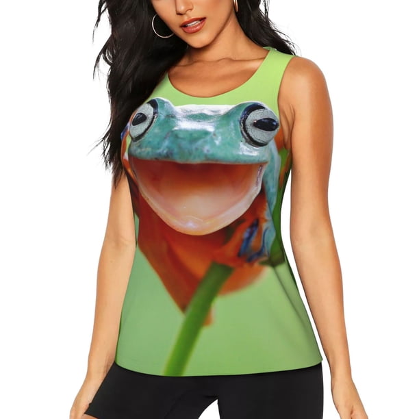 Fotbe Flying Frog On Branch Blusas Sin Mangas para Mujer – Estilo Casual, Corte Suelto, Slim-Fit, Cuello Redondo Deportivo, Tops de Verano para Gimnasio y Yoga-XX-Large