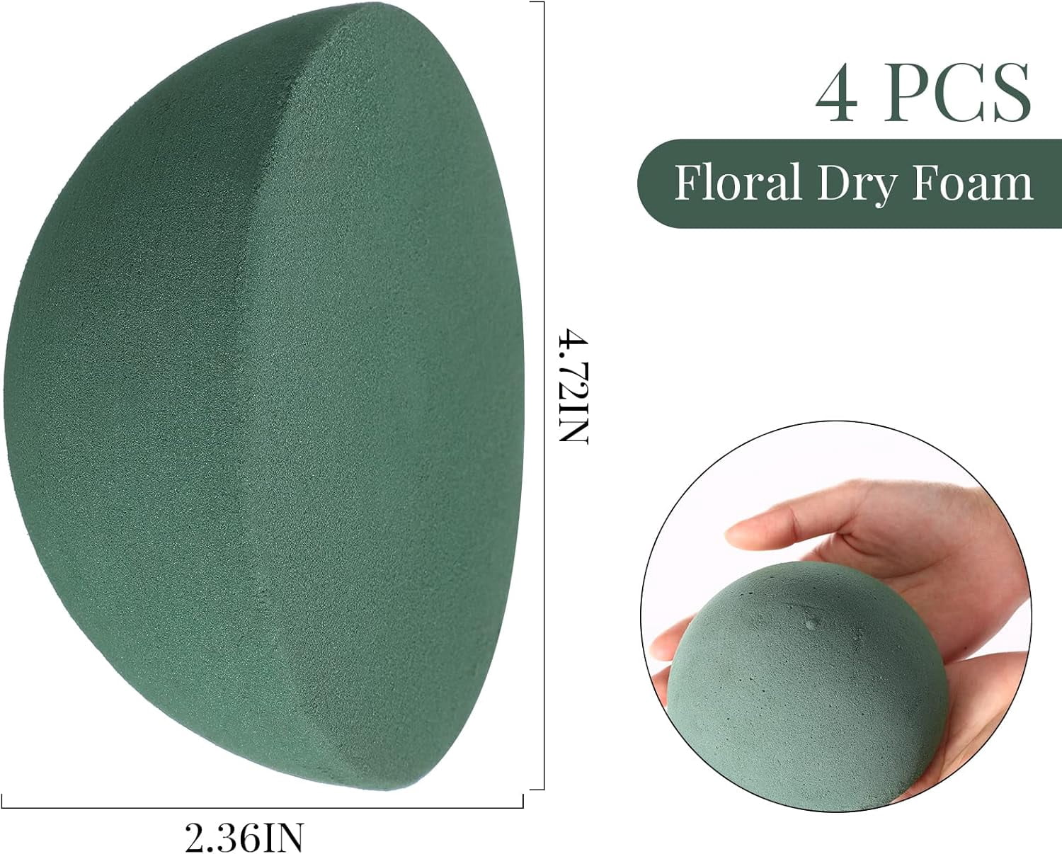 ABPETE 4 Pcs Half Ball Floral Foam Block Green Wet Dry Flower Foam Green Foam Balls Large Flower Craft for Wedding Artificial Flower Plant Bouquet Arrangement DIY Craft(4.72 x 2.36 Inch)