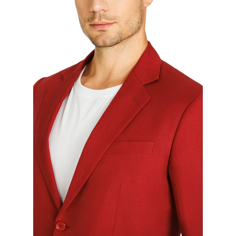 Slim Fit Linen-blend Blazer - Dark red - Men