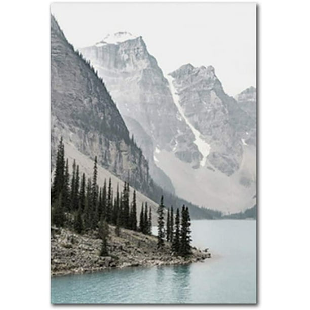 Cuadro en lienzo sin marco, paisaje de lago de montaña, lienzo, arte de pared para sala de estar, póster decorativo, 13 x 18 cm