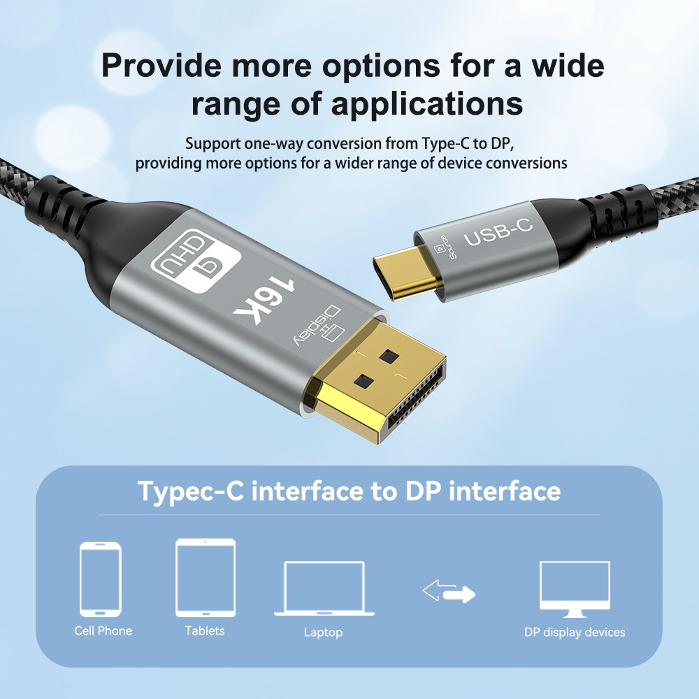 Chenyang 16K 8K USB4 USB5.0 Type C USB-C Source to DisplayPort DP Displays Male HDTV Cable for Laptop Monitor 2.0m