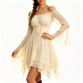 thumbnail image 3 of Lmueinov Womens Halloween Dresses Lightweight Off Shoulder Lace Up Corset Waist Flare Long Sleeve Dress for Womens Trendy Asymmetrical Hem Short Dress, 3 of 5