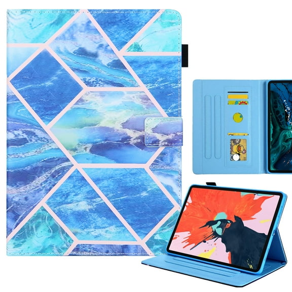 Allytechgroup Stunning iPad Air 11 Case 2024, Apple iPad Air 11 Inch Cover Case, Stylish Pattern Shockproof Bumper with Multi Angle Stand, Pencil Holder and Card Slots,Blue Marble
