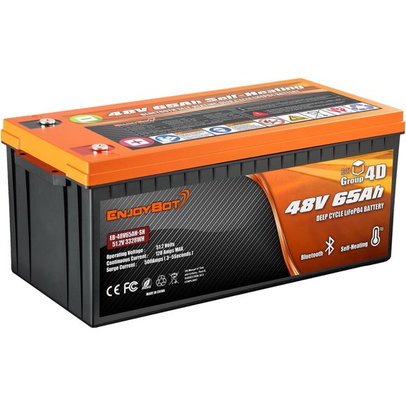 Enjoybot 48V 65Ah LiFePO4 Lithium Battery  with Bluetooth & Self-Heating, Built-in 120A BMS and 3328Wh, 6000  Cycles 10-Year Lifetime, Peak Current 500A Perfect for Golf Cart, RV, Solar Lawn Mower