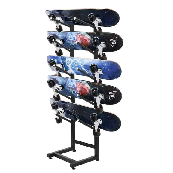 Heavy Duty 5-Tier Metal Scooter Rack, Free Standing Snowboard Display for Skateboards, E-Scooters, and Garage Equipment Organization