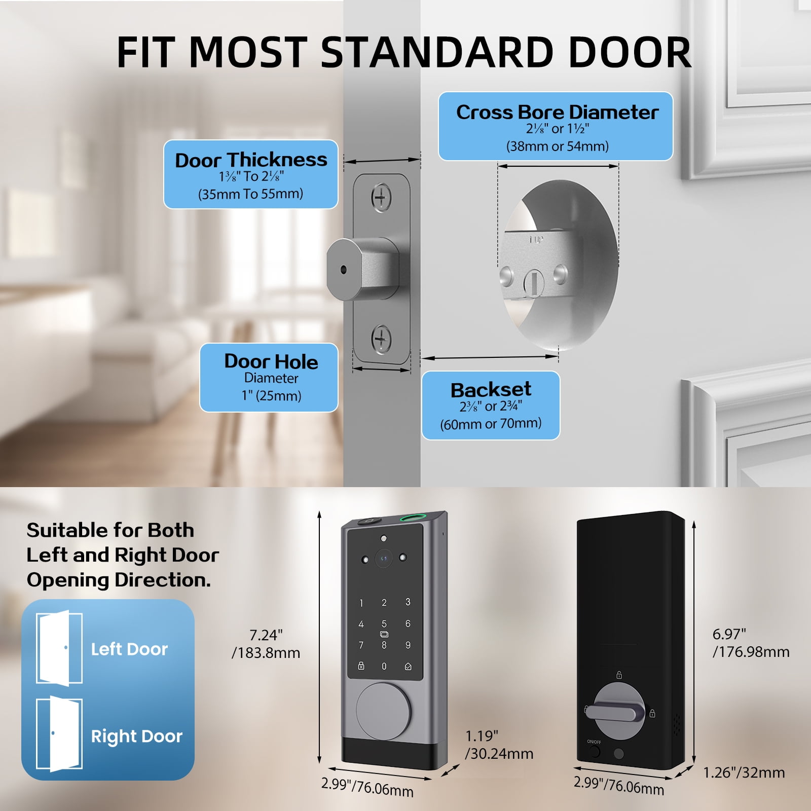 SANOPY WiFi Smart Door Lock with Camera, Keyless Entry Door Lock with App Remote Control, Fingerprint Door Lock, Human Detection, Two-Way Video, Home Security, Home Security, Black