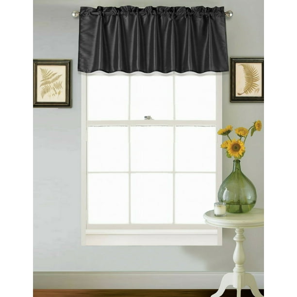 S18 BLACK 1 Piece Solid Faux Silk Rod Pocket Stylish STRAIGHT WINDOW ...