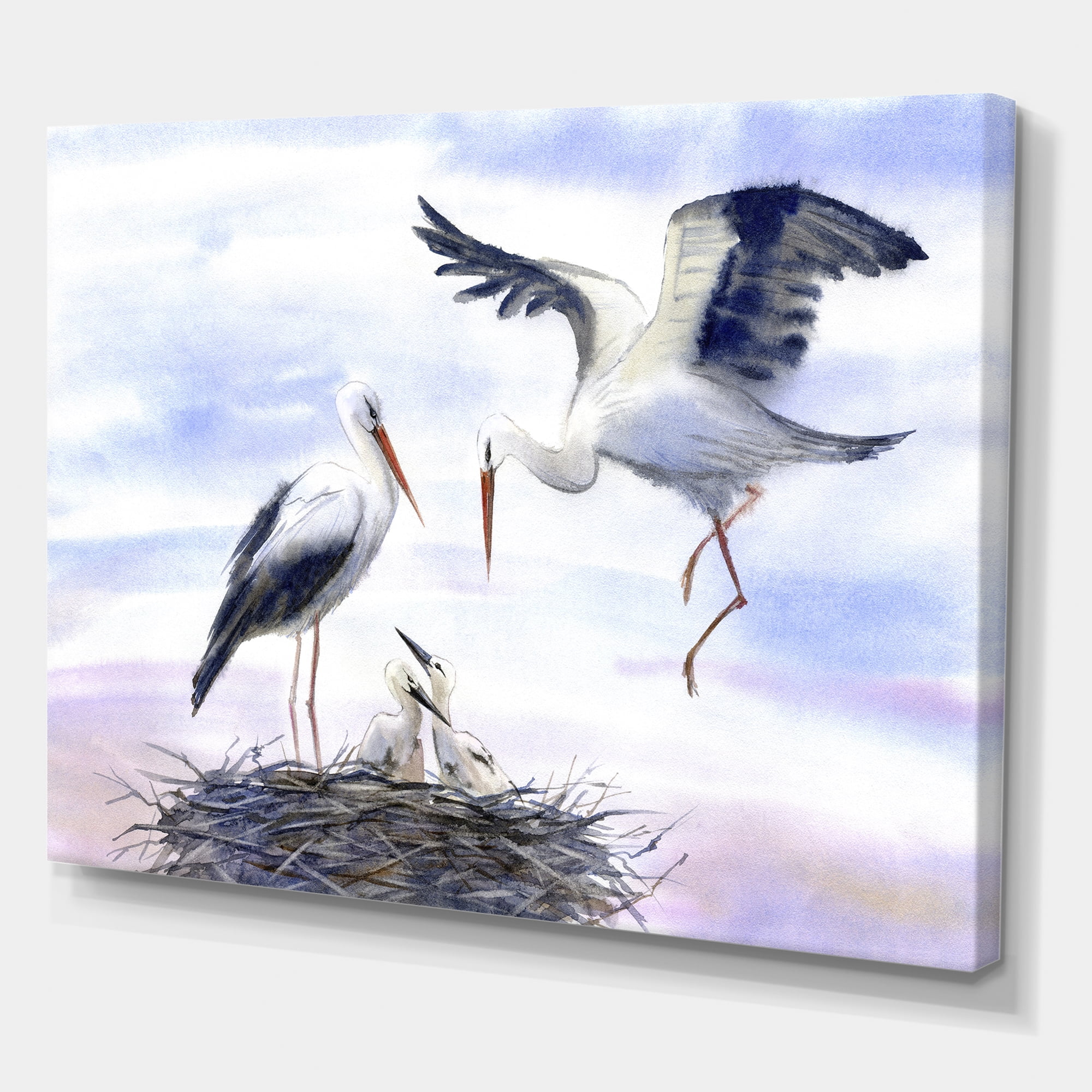 Designart ' Storks With Babies In The Nest ' Farmhouse Canvas Wall Art Print
