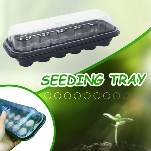 Long Sowing Seedling Tray With 12 Gr id Seedling Block Gardening Food for outside Lettuce Starting Trays Self Watering Growing Trays with Dome for Shady Areas