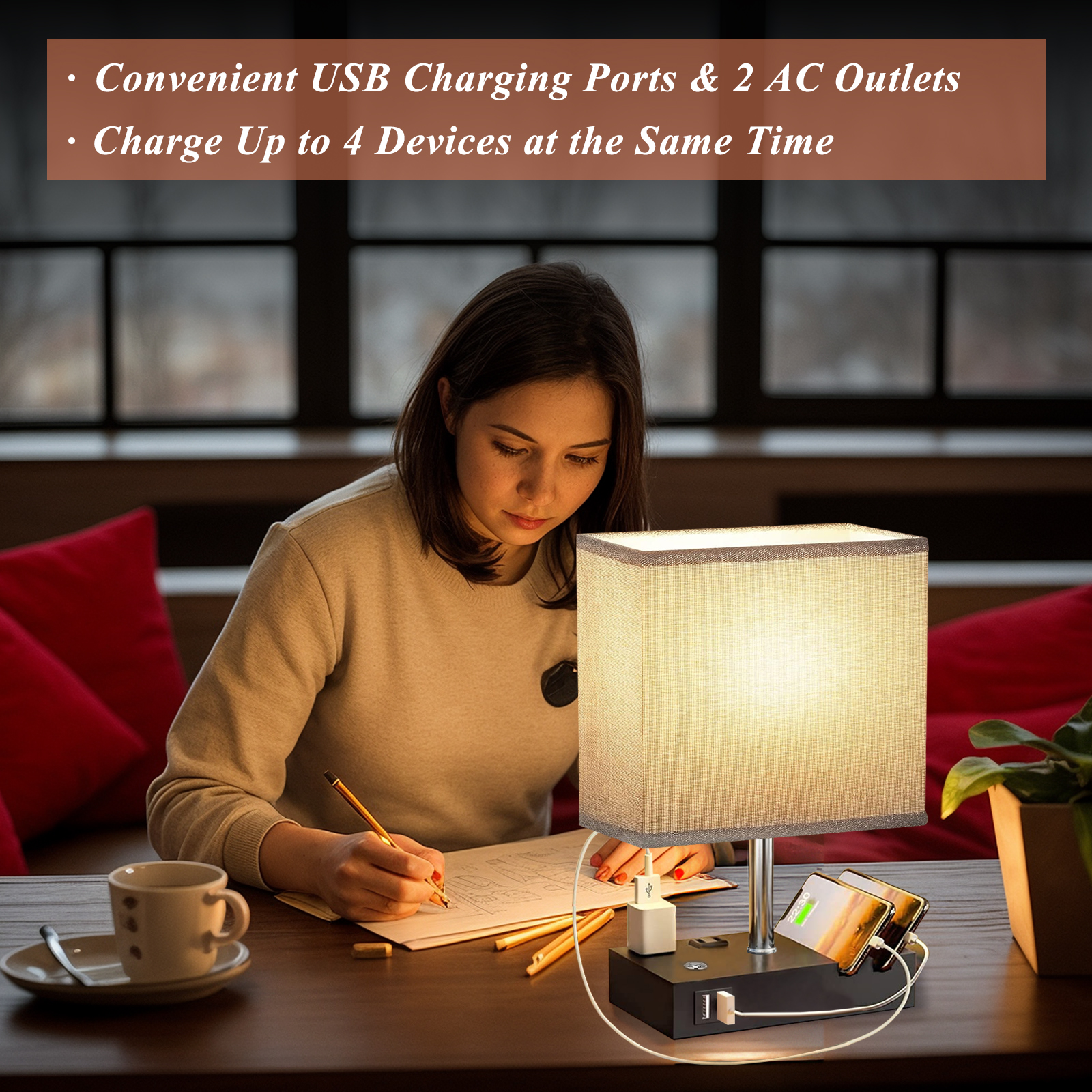 IJIL Table Lamp with USB Charging Ports photo 7