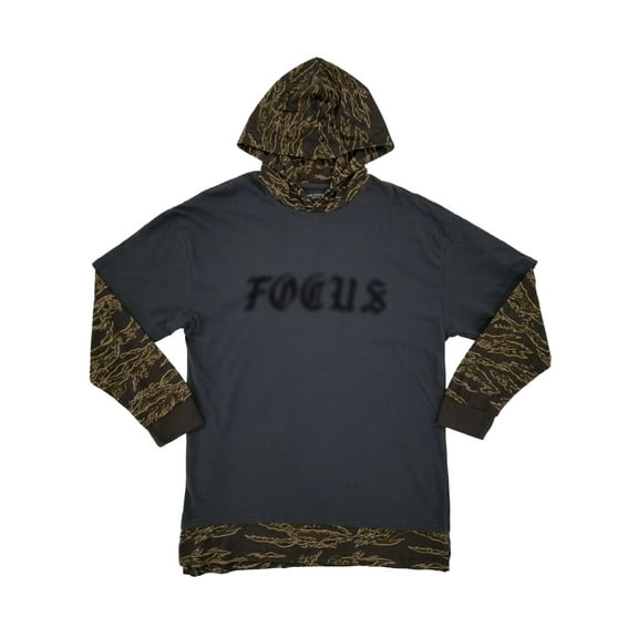 Mens Gray Camo Focus Graphic Oversized Long Sleeve Hoodie Shirt Medium