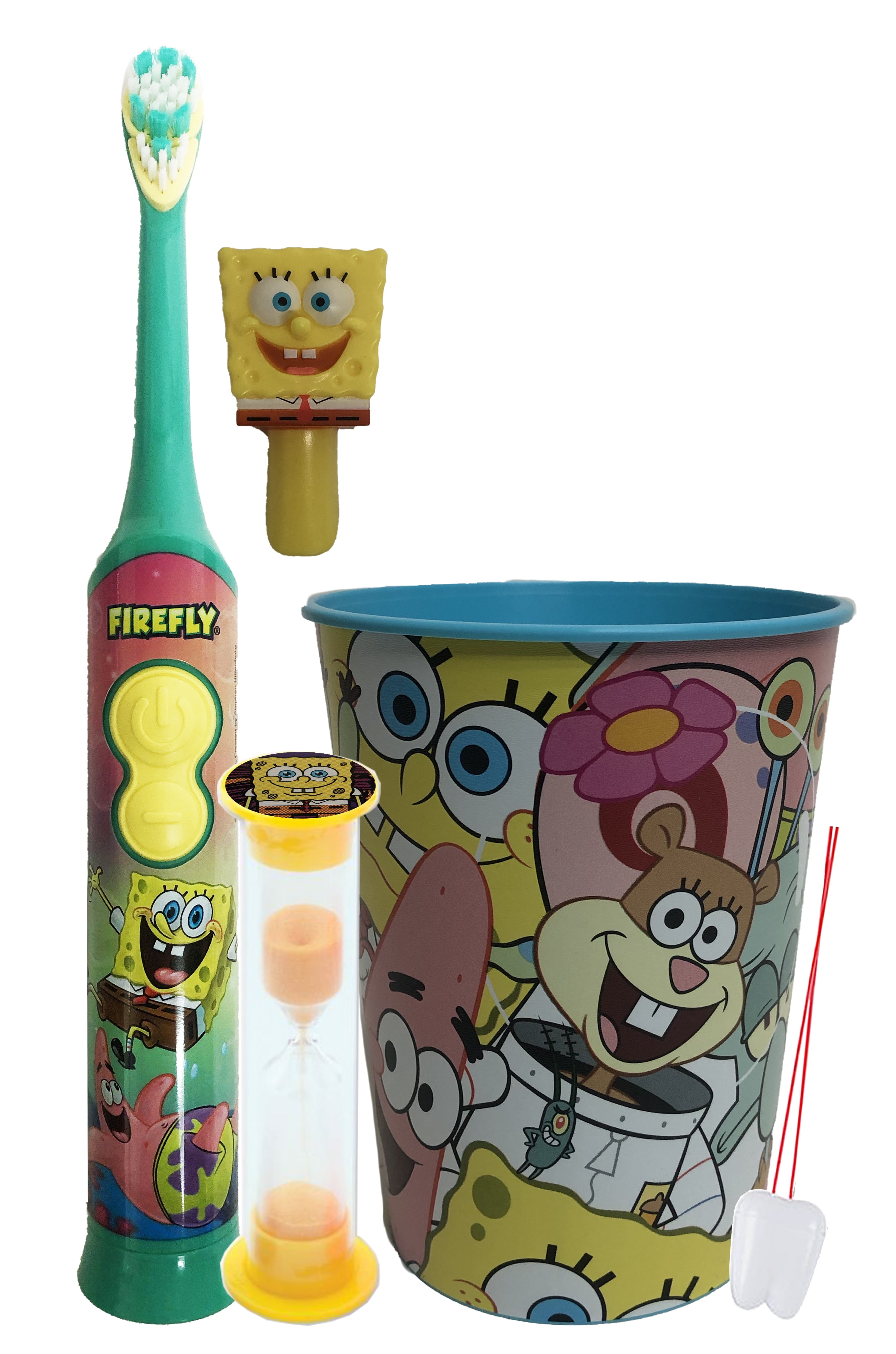 Spongebob Squarepants Oral Care Sets. Includes Battery Powered Rotary ToothbrushMatching 2 Minute Timer and Rinse Cup