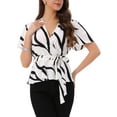 thumbnail image 1 of BLUSA Elegante Chic con Volantes para Mujeres, Cuello en V, Cintura Elástica, Cinturón, L Blanco, 1 of 6