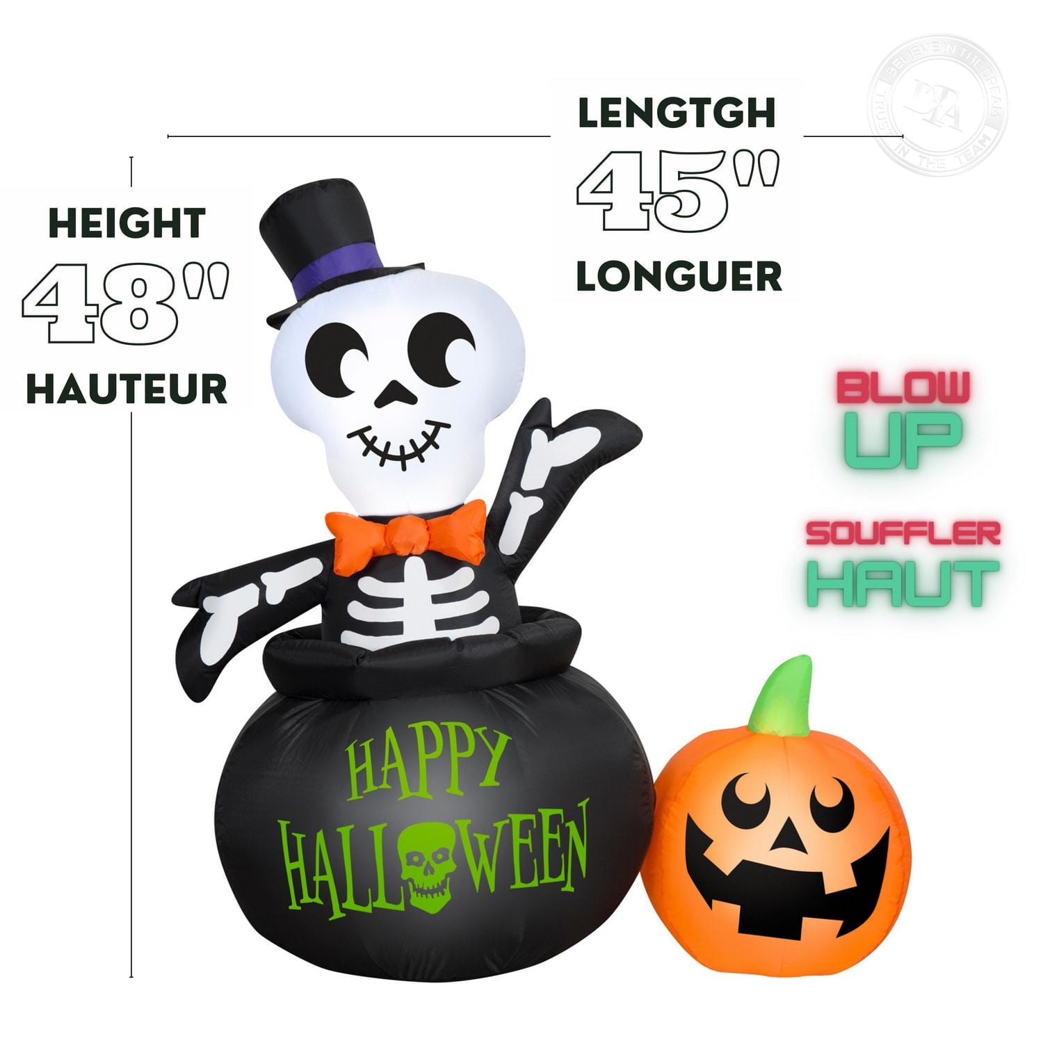 Squelette gonflable Gemmy Halloween dans un chaudron