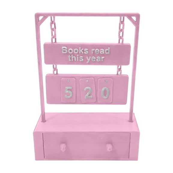 3D Printed Books Read Tracker Shelf Sign, Chapter Counter, Books Read for Readers with Digital Storage Display Reading Pink