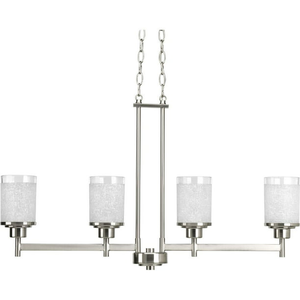 Alexa Collection Four Light Linear, Alexa Collection 5 Light Brushed Nickel Chandelier With White Fabric Shades
