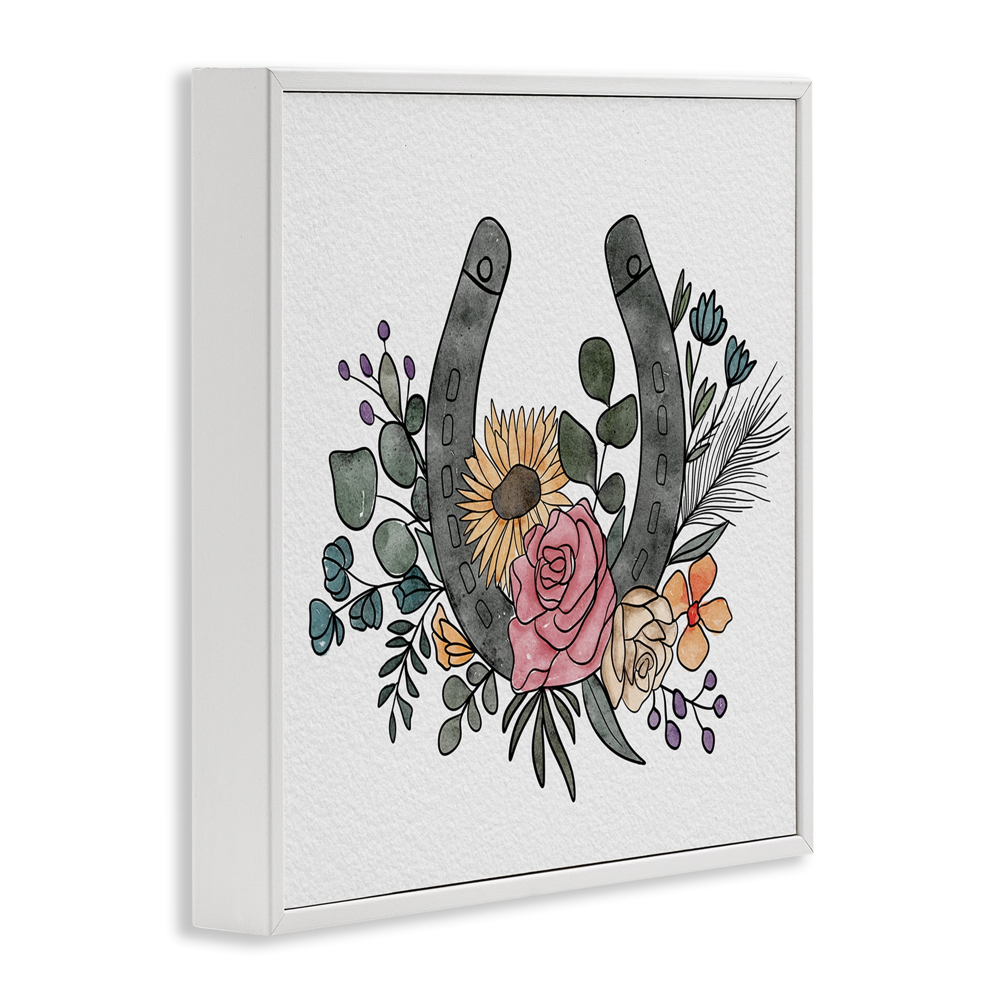 Stupell Industries Boho Floral Horseshoe White Framed Giclee Art, design by Alisha Kiara Design