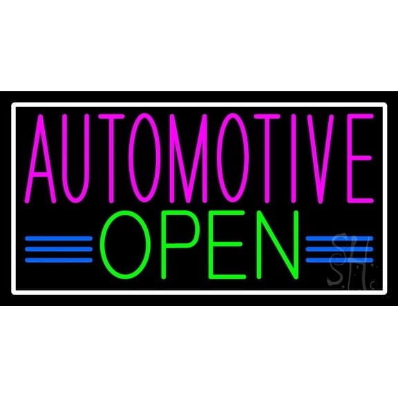 Automotive Open LED Neon Sign 13 x 24 - inches, Clear Edge Cut Acrylic Backing, with Dimmer - Bright and Premium built indoor LED Neon Sign for automotive store, and mall.