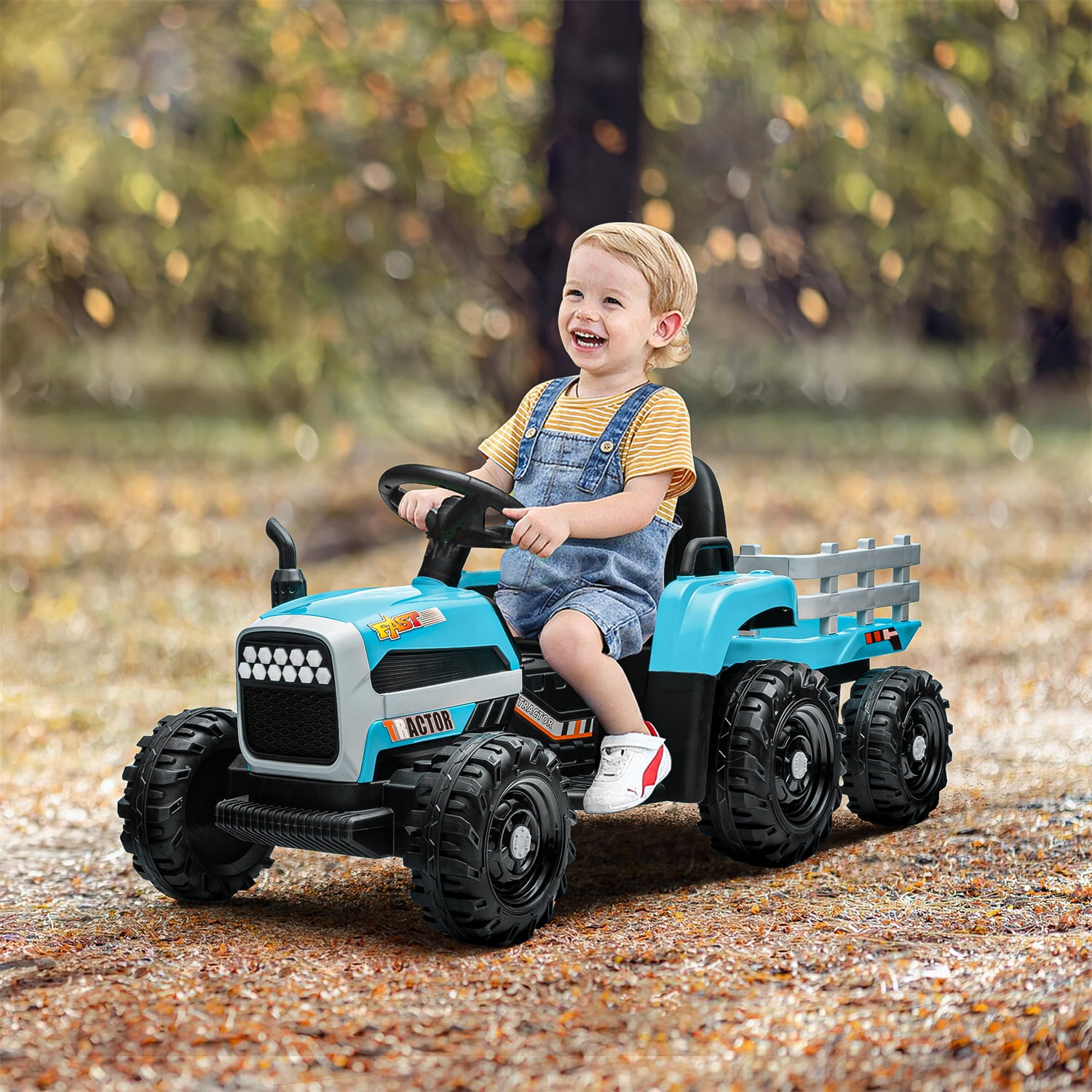 CIPACHO 12V Electric Tractor Toy with Trailer, Ground Loader Ride On for Kids with 3-Gear-Shift, Blue CIPACHO 12V Electric Tractor Toy with Trailer, Ground Loader Ride On for Kids with 3-Gear-Shift, Blue