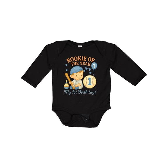 Inktastic Rookie of the Year First Birthday Baseball Theme Boys Long Sleeve Baby Bodysuit