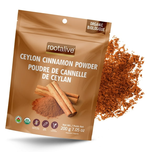 Rootalive Poudre de Cannelle de Ceylan Biologique 200 g, avec Antioxydants, Végane et Sans Gluten