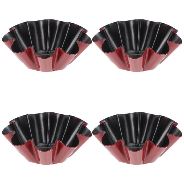 ColoMX 4pcs Huevo redondo Moldes de tarta de acero al carbono Moldes para hornear reutilizables (rojo negro)