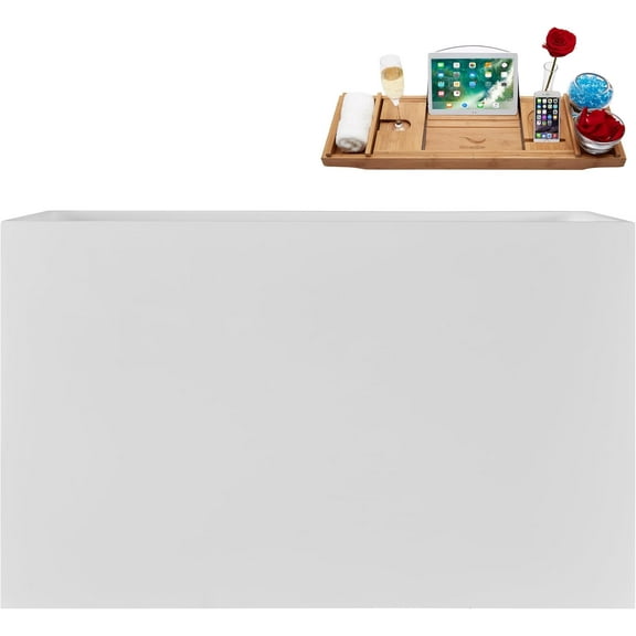 47" Streamline G-102-378-BGM Soaking Glossy White Freestanding Tub and Tray With Internal Drain in Brushed GunMetal