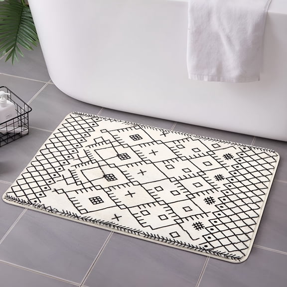 RLESO Bathroom Rugs 18x25" Boho Bath Mat Non-Slip Moroccan Geometric Farmhouse Bath