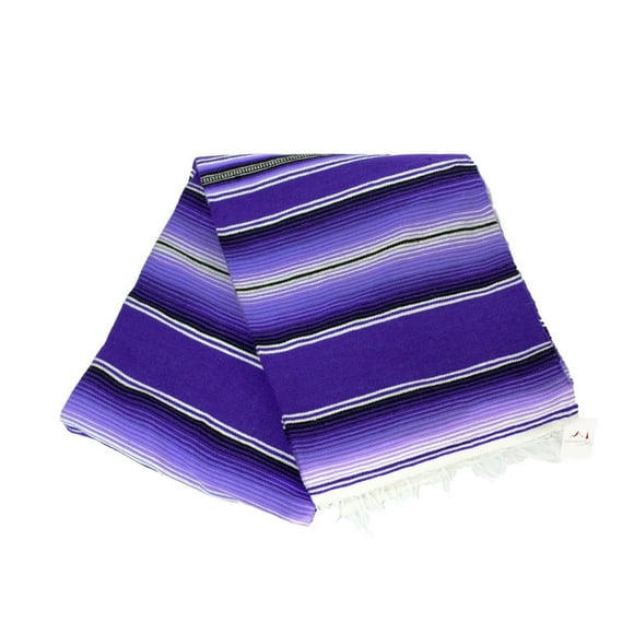 Couverture Serape Mexicaine Authentique - Couverture Légère Multicolore Faite à la Main Style Mexicain / Fausse Couverture Classique, Motif Rayé, Jeté, Couverture de Plage, Tapisserie Ou Yoga. Violet