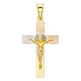 thumbnail image 2 of 14K Tri Color Gold Diamond Cut Crucifix Jesus Cross Stamp Charm Pendant with 2.3mm Figaro 3+1 Chain Necklace - 20", 2 of 6