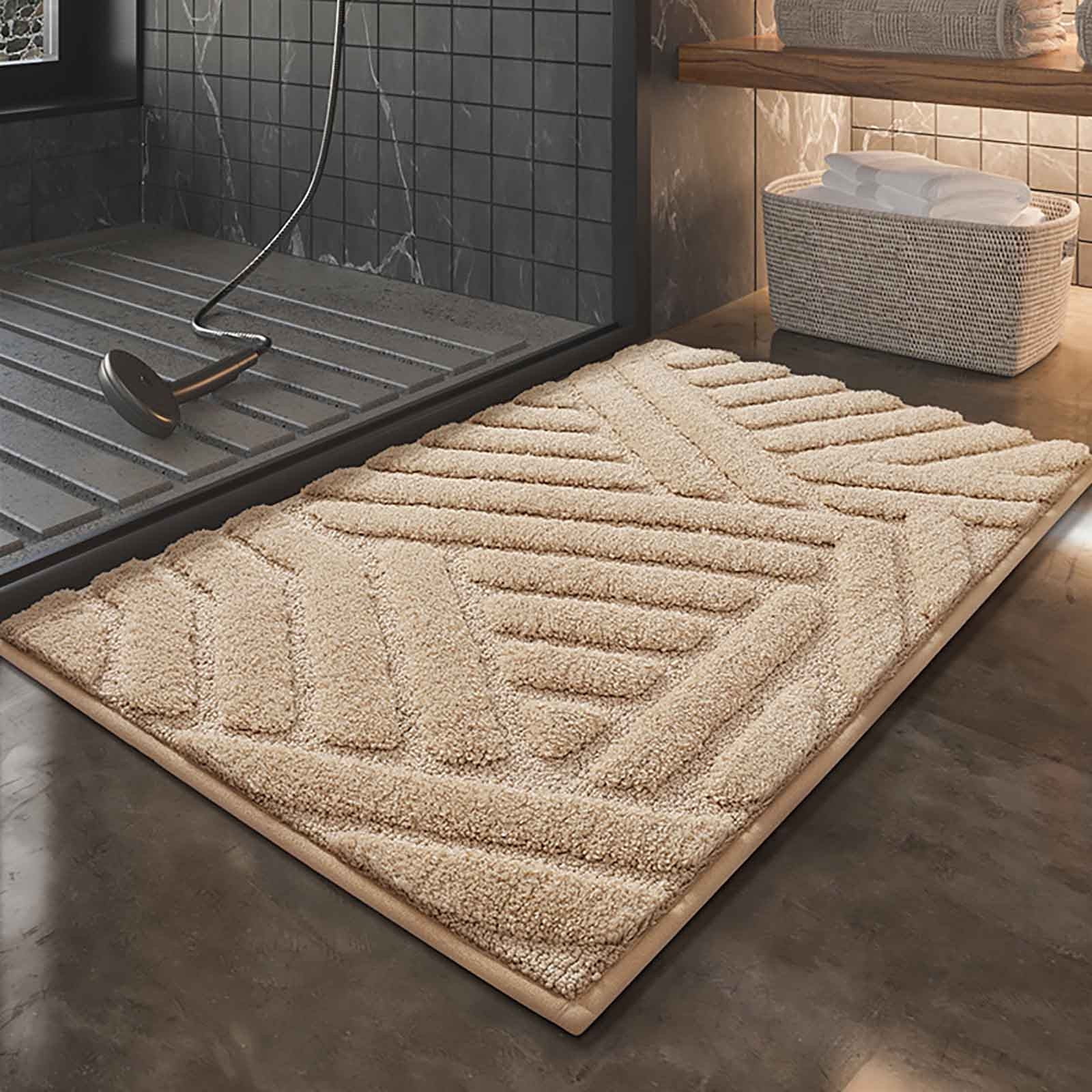 Hgallory Bathroom Polyester Water Absorbing Rugs, Non-Slip Bath Mat Entrance Floor Mat for Bathroom Kitchen Toilet, Modern Minimalist Home Decor Doormat, 20"x32", 1 Pack, Khaki, Rectangle
