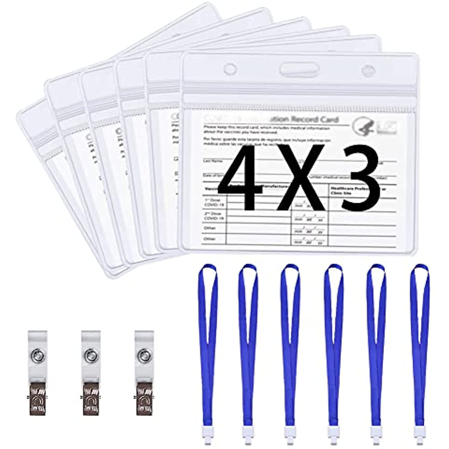 Waterproof Resealable Zip Fits for Kids Adult Clear Plastic Horizontal Name Badge Sleeve with 6 Lanyards Extra Thick ID Card Holder 6Pack