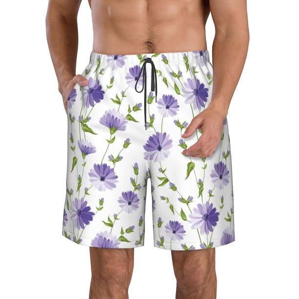 Balery Purple Chicory Traje de Baño Estilo Hawaiano para Hombre, Shorts de Secado Rápido con Bolsillos-X-Large
