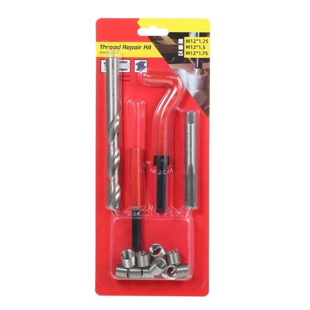 

walmeck 15Pcs Metric Thread Insert Kit M5 M6 M8 M12 M14 Helicoil Car Pro Coil Tool M12 * 1.75
