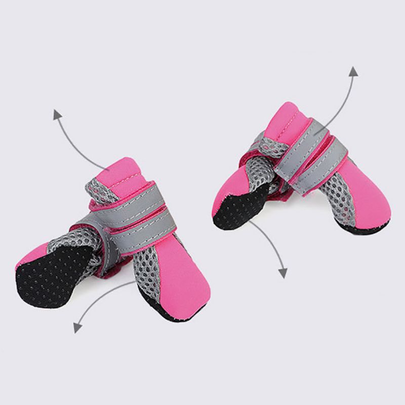 4 pcs Summer Pet Shoes Breathable Dog Leisure Walking Shoes with Two