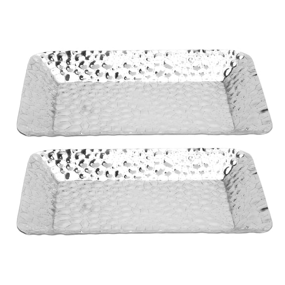 Yajisi 2PCS Stainless Steel Towel Tray, Rectangular Silver Decorative Serving Platter for Kitchen & Bathroom (20x11x3cm)