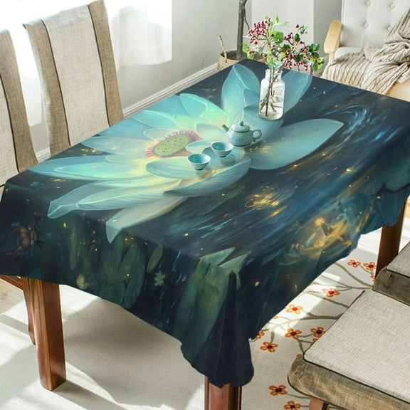 WOBOGO Glowing Lotus Flower Square Tablecloth 54×54in Polyester Fabric Tablecloth Washable Dust Resistant Wrinkle Resistant