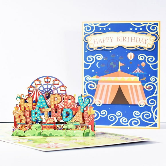 Minkissy 1Pcs Multi-Colored 3D Effect Foldable Greeting Card for Birthday Invitations Lovely Birthday Cards