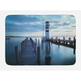 thumbnail image 1 of Maritime Bath Mat, Calm Ocean at Sunrise Wooden Rustic Pier and Lighthouse Picture, Plush Bathroom Decor Mat with Non Slip Backing, 29.5" X 17.5", Dark Brown Slate Blue, by Ambesonne, 1 of 2
