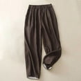 thumbnail image 3 of Lovskoo Capri Pants for Women Cotton and Linen Trendy Solid Color Retro Loose Pocket Casual Trousers Cropped Lounge Pants Coffee, 3 of 4