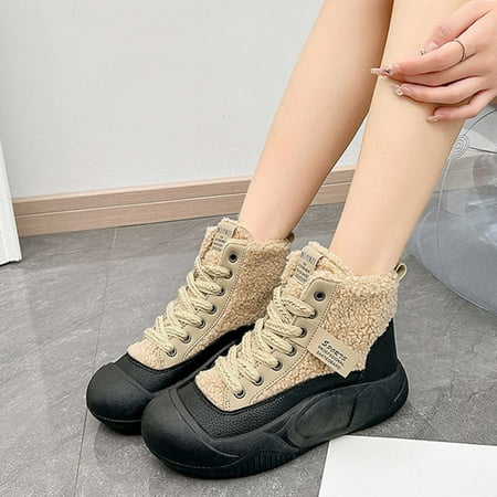 

WQJNWEQ Women s Flats Shoes Leisure Winter New Casual Student Plus Fleece Thick Soled High top Cotton Shoes Comfort