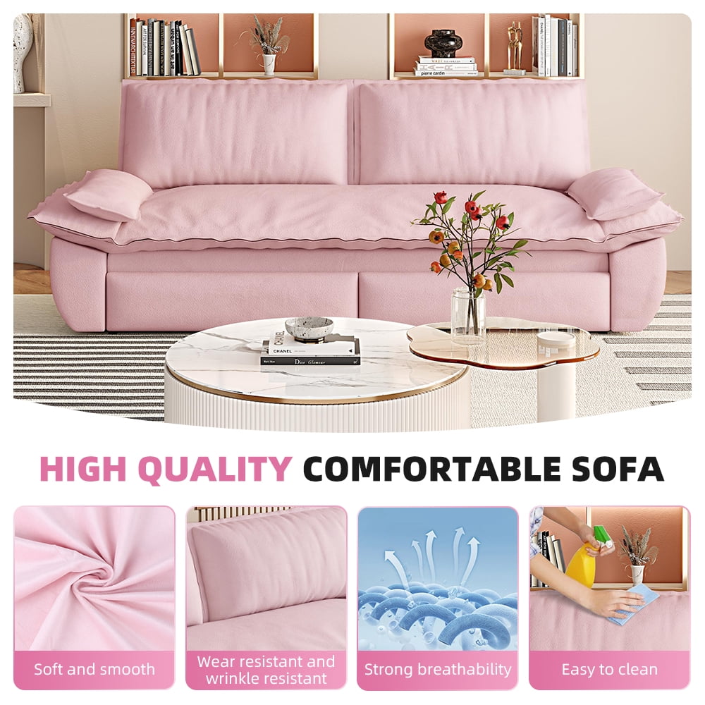 73.2-inch Queen Pull Out Sofa Bed, 3-in-1 Convertible Sleeper Sofa with Velvet Upholstery, Multi-Functional Loveseat Bed for Living Room and Guest Room, Pink