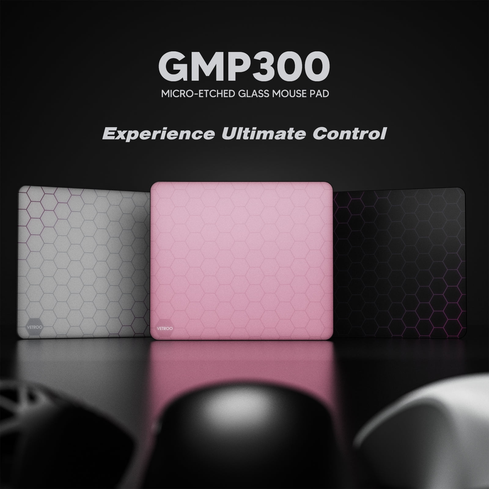Vetroo GMP300 Tempered Glass Gaming Mouse Pad, Micro-Etched 3mm Tempered Glass with Silicone Anti-Slip Base, Multi-Layer Curing, Smooth Operation for Esport & Work - Pink