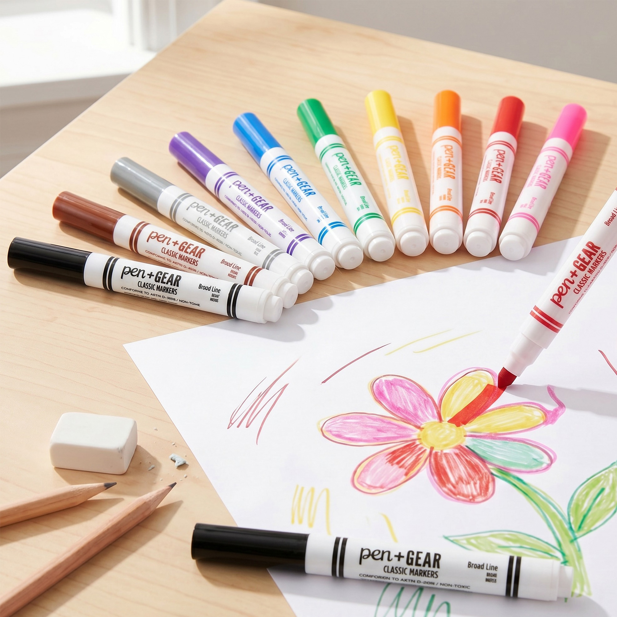 Marcadores clásicos Pen+Gear, punta ancha, colores surtidos, 10 piezas 2