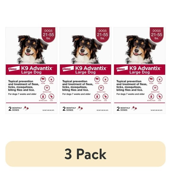 (3 pack) K9 Advantix Flea, Tick & Mosquito Prevention for Large Dogs 21-55 lbs., 2-Monthly Treatments
