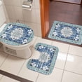 thumbnail image 4 of Blue Boho Bath Mat 3 Piece Bathroom Rug Set, Farmhouse Bohemian Medallion Oriental Flower Non Slip Bath Rug Contour Mat and Toilet Lid Cover, Absorbent Shower Mats Soft Bath Rugs and Mats Sets, 4 of 8