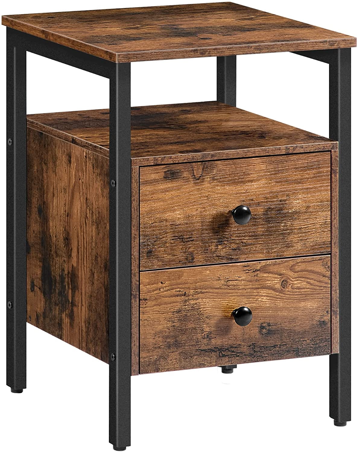Side Table With Drawer Furniture End Accent Nightstand Bedroom Wood Shelf Brown 