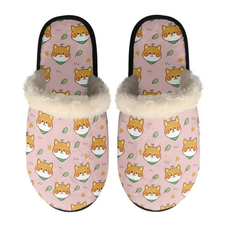 

Renewold Blush Corgis Print Shoes Women s Soft Sole Slipper Thick Warm Cozy Cotton Slippers Non-slip Fluffy Winter House Bedroom Slippers Fuzzy Flat Slides Size L